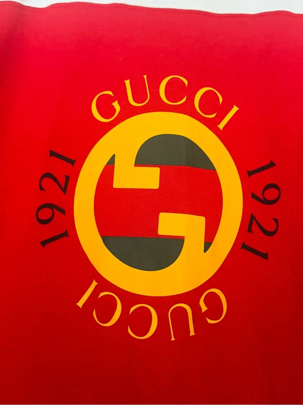 Gucci Red & White Short-Sleeve Logo Tee with Yellow Graphic